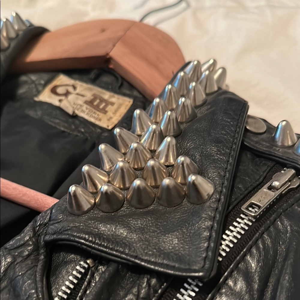 Black Leather Jacket with Spikes - Picture 2 of 7